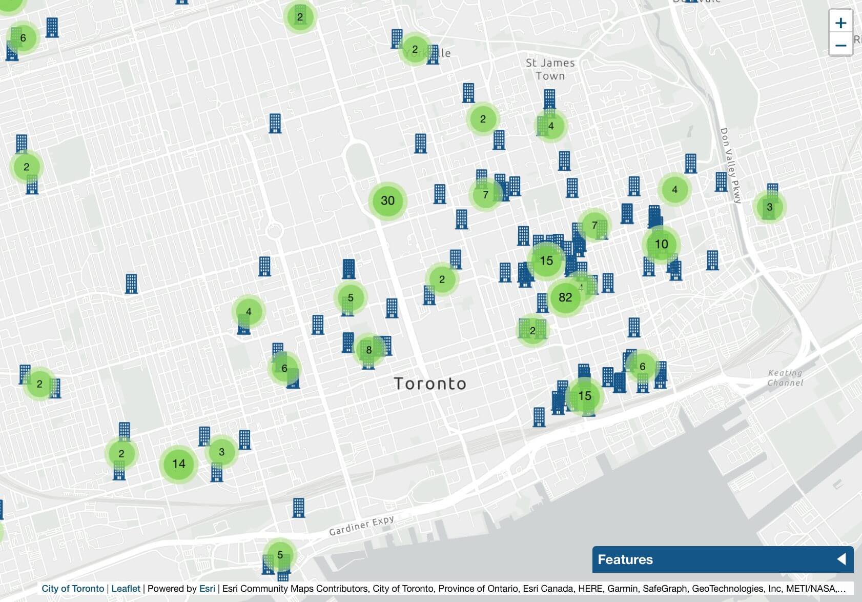 Subsidized Housing Map for Downtown Toronto