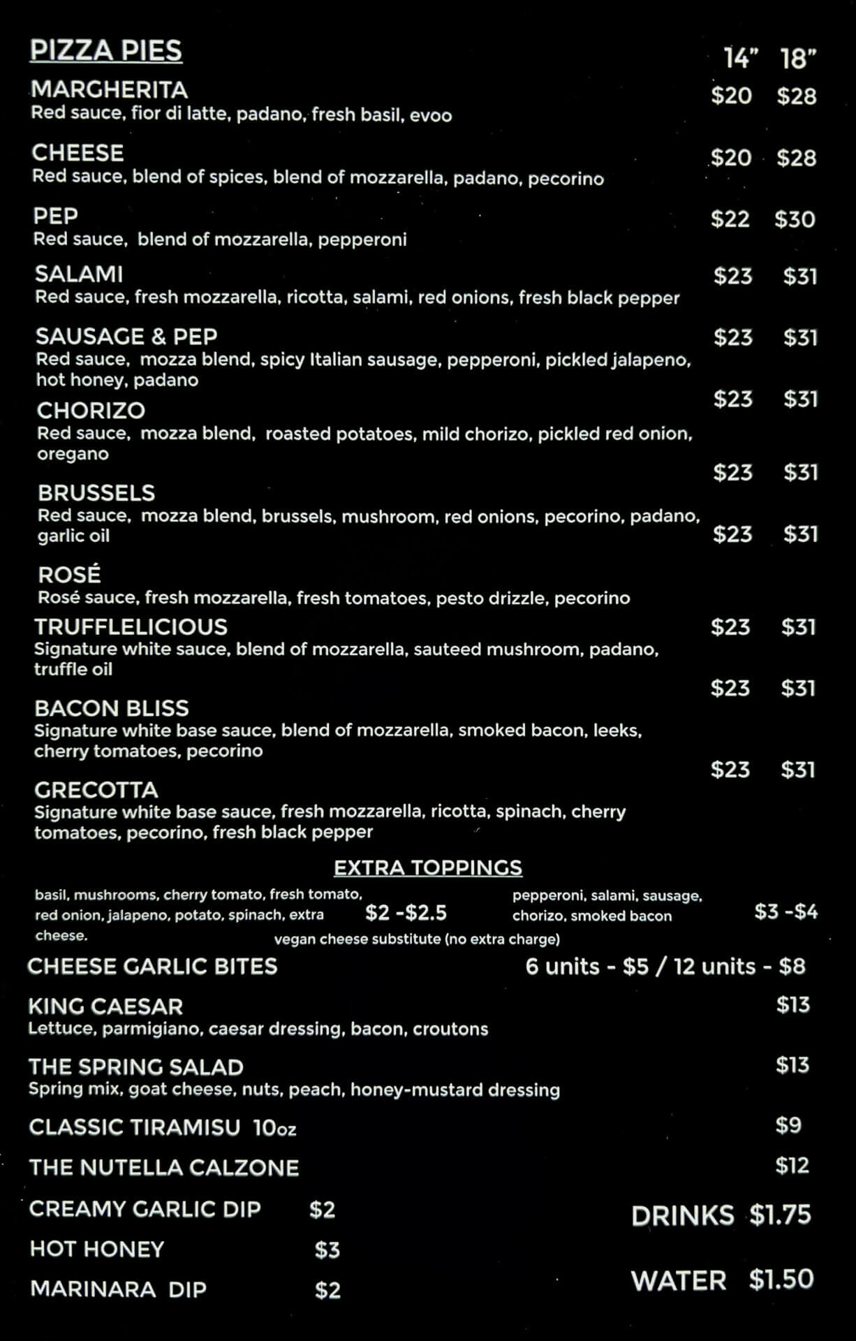 Liberty Pizzeria Menu